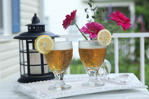 iced tea on porch table